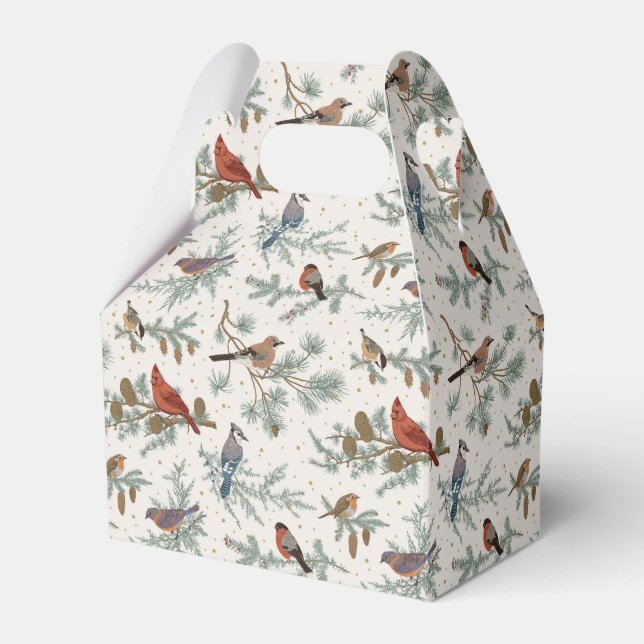 Caja Para Regalos Patrón de aves de invierno y ramas de pino (Front Side)