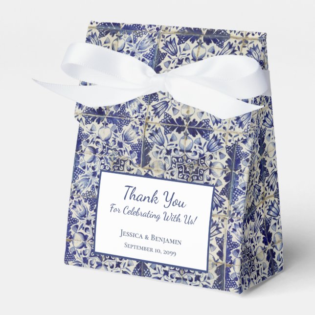 Caja Para Regalos Patrón de baldosas geométricas azules blancas vint (Front Side)