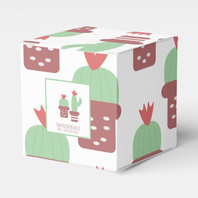 Caja Para Regalos Patrón de Cactus Adorable Fiesta de Cumpleaños Gra (Costado Anverso)