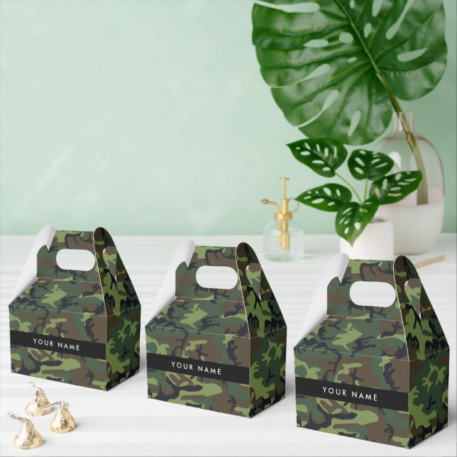 Caja Para Regalos Patrón de camuflaje verde, nombre, personalización (Múltiple)
