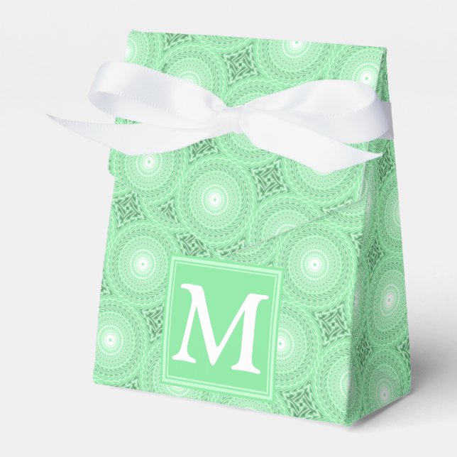Caja Para Regalos Patrón de círculos verdes de primavera monograma (Front Side)