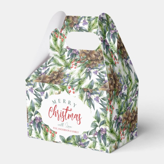 Caja Para Regalos Patrón de conos de pino Feliz Navidad floral (Front Side)