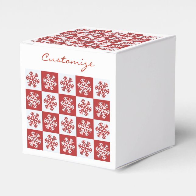 Caja Para Regalos Patrón de copo de nieve de comprobación rojo/blanc (Costado Anverso)