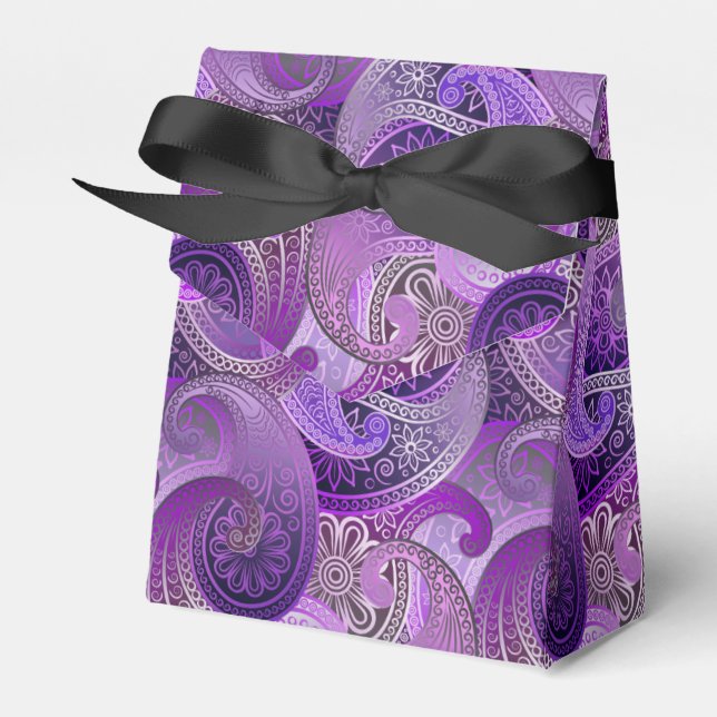 Caja Para Regalos Patrón de Damasco de paisley púrpura exótico (Front Side)