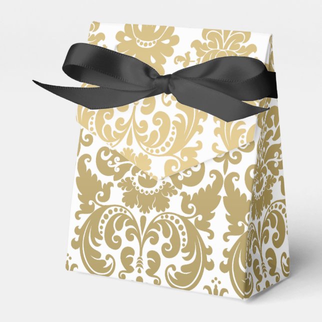 Caja Para Regalos Patrón de Damasco elegante dorado y blanco (Front Side)