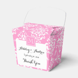 Caja Para Regalos Patrón de damasco rosado 1 con monograma