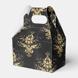 Caja Para Regalos Patrón de damasco vintage negro y dorado