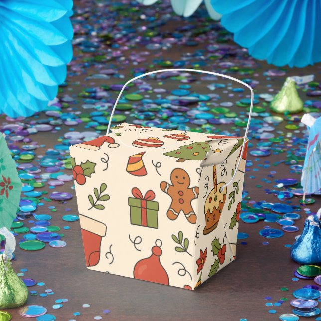 Caja Para Regalos Patrón de Doodle Navideño Alegre (Fiesta)