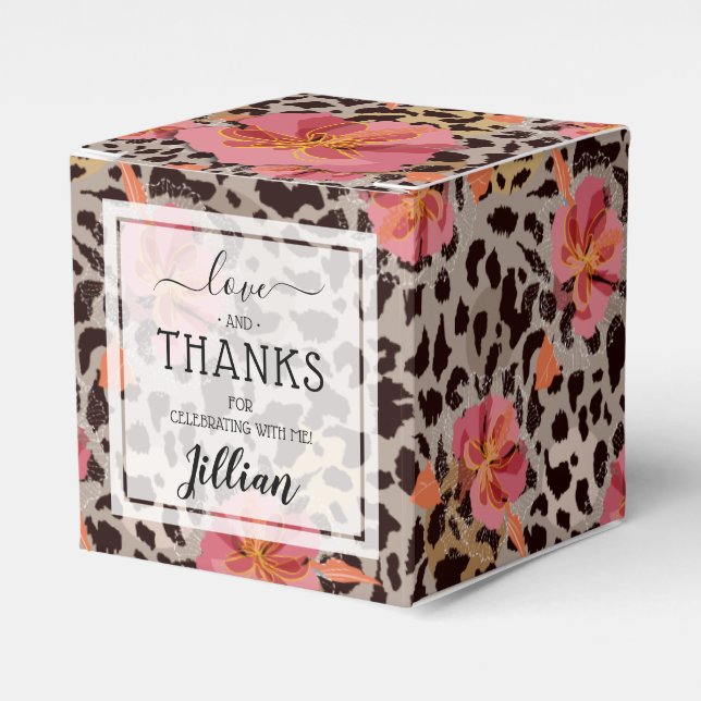 Caja Para Regalos Patrón de estampado floral y leopardo (Costado Anverso)