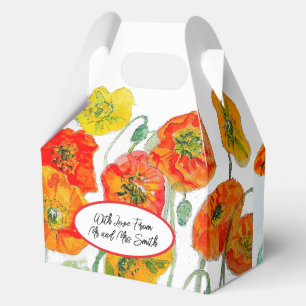 Caja Para Regalos Patrón de flor de amapola roja naranja acuarela bo
