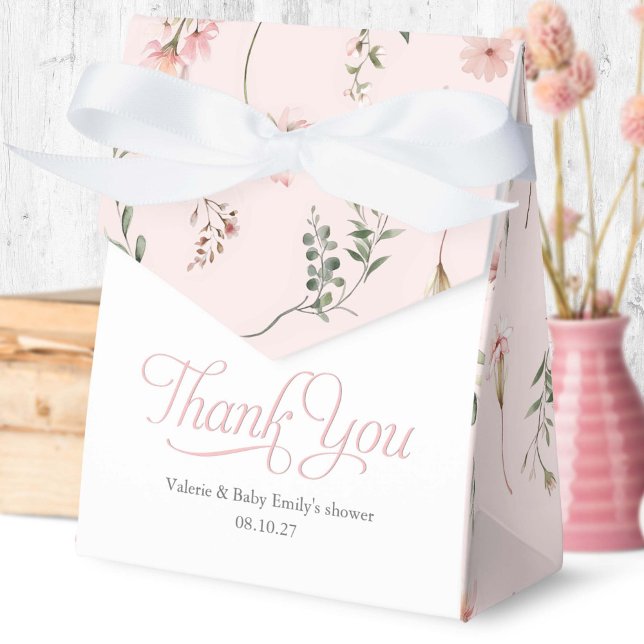 Caja Para Regalos Patrón de flores silvestres rosadas elegante Baby  (Pink Wildflower themed thank you favor box.)