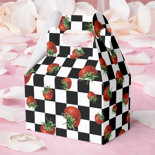 Caja Para Regalos Patrón de Fresa (Boda)