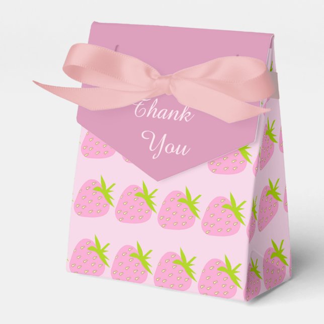 Caja Para Regalos Patrón de Fresas Rosadas Lindo (Front Side)