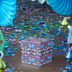 Caja Para Regalos Patrón de gato de cráneo de azúcar colorido