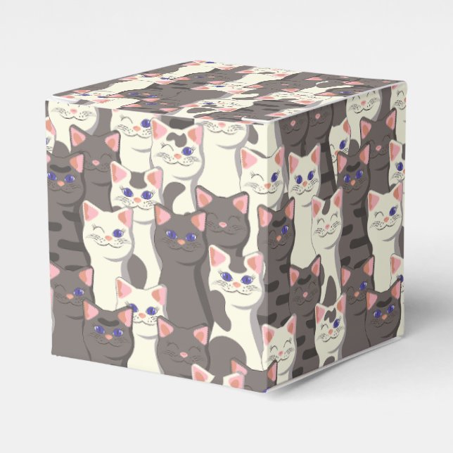 Caja Para Regalos Patrón de gatos blancos y grises (Costado Anverso)