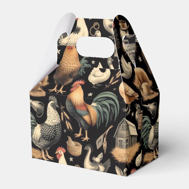 Caja Para Regalos Patrón de granja de pollo retro (Front Side)