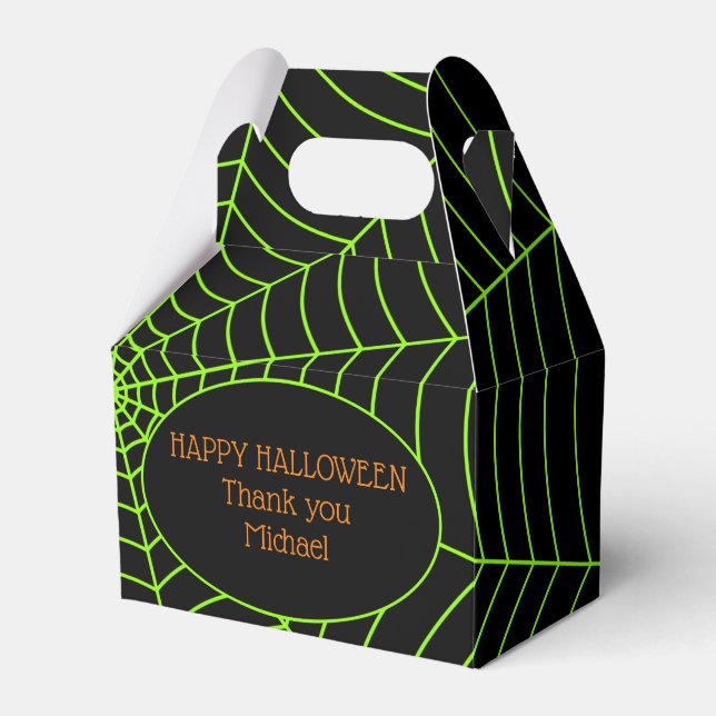 Caja Para Regalos Patrón de Halloween en la telaraña verde neonesa n (Front Side)