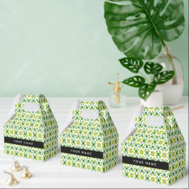 Caja Para Regalos Patrón de hojas, hojas verdes, nombre