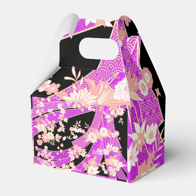 Caja Para Regalos Patrón de Kimono floral Violeta Rosa (Front Side)