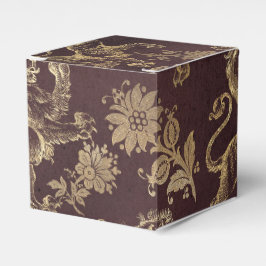 Caja Para Regalos Patrón de león vintage de color burdeos y dorado