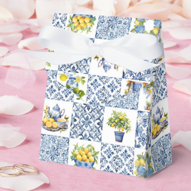 Caja Para Regalos Patrón de limón de verano mediterráneo (Boda)