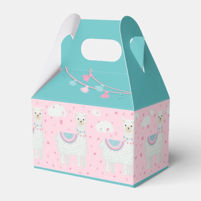 Caja Para Regalos Patrón de llama rosa y menta (Front Side)