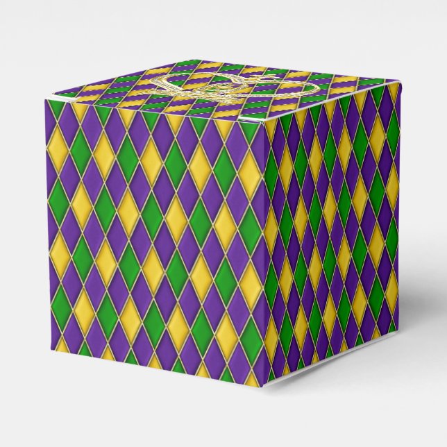 Caja Para Regalos Patrón de Mardi Gras Harlequin con corona (Costado Anverso)