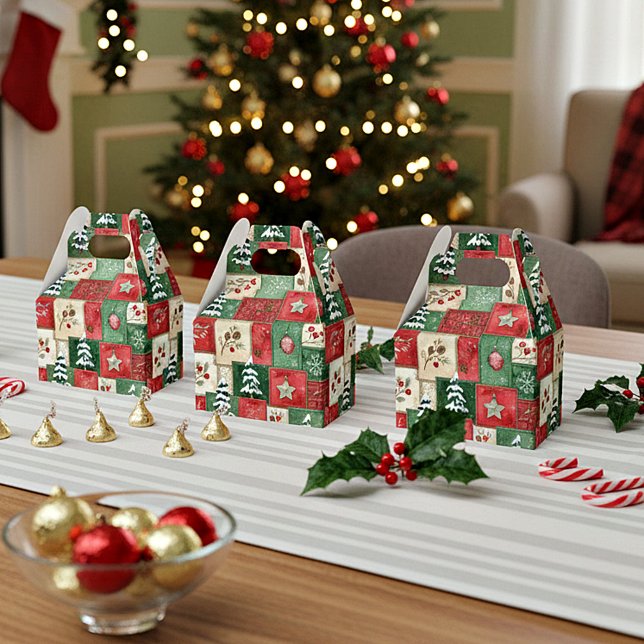 Caja Para Regalos Patrón de Navidad de patchwork campestre (Subido por el creador)