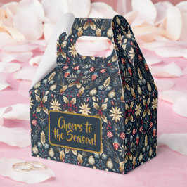 Caja Para Regalos Patrón de Navidad floral en azul marino y dorado