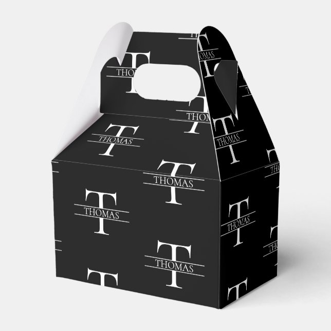 Caja Para Regalos Patrón de nombre personalizado de monograma negro  (Front Side)