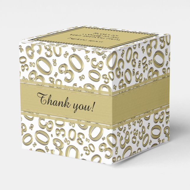 Caja Para Regalos Patrón de número aleatorio blanco/oro de cumpleaño (Costado Anverso)