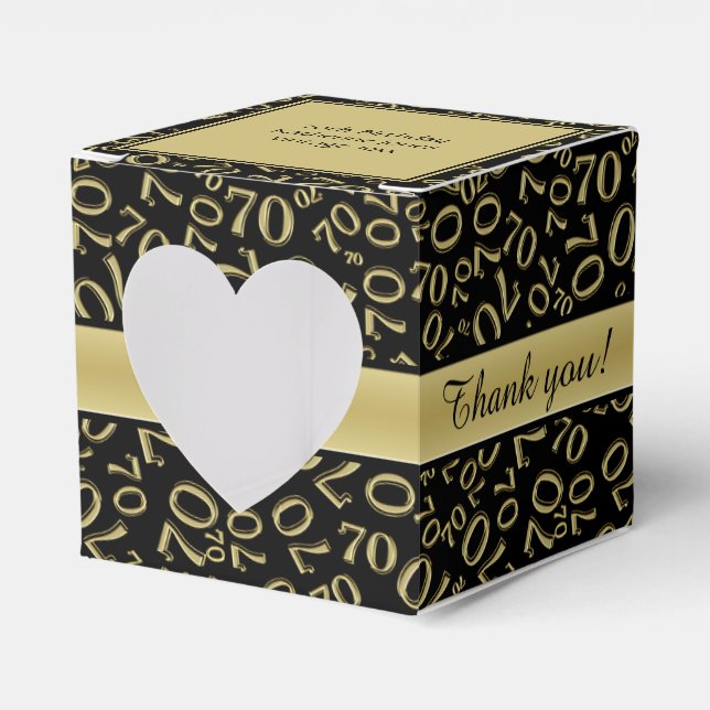 Caja Para Regalos Patrón de números dorados y negros de 70 años (Anverso)