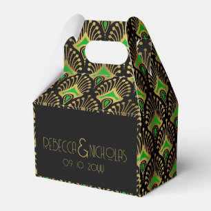 Caja Para Regalos Patrón de oro y verde Art Deco sobre negro