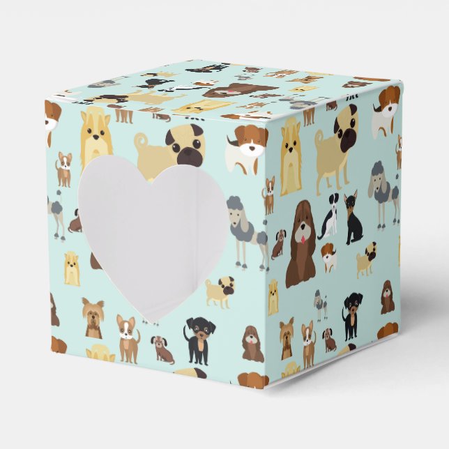Caja Para Regalos patrón de perros de fondo azul claro. (Anverso)