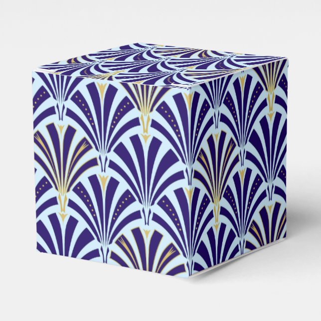 Caja Para Regalos Patrón de ventilador Art Deco - azul cobalto y azu (Costado Anverso)