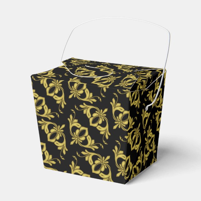 Caja Para Regalos Patrón elegante negro y dorado (Front Side)