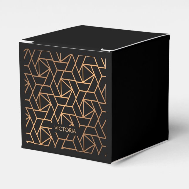 Caja Para Regalos Patrón elegante negro y oro (Costado Anverso)
