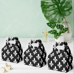 Caja Para Regalos Patrón Fleur de Lis, francés real, blanco sobre ne