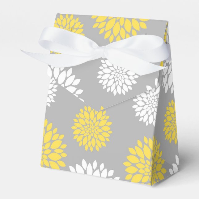 Caja Para Regalos Patrón floral amarillo, gris y blanco (Front Side)