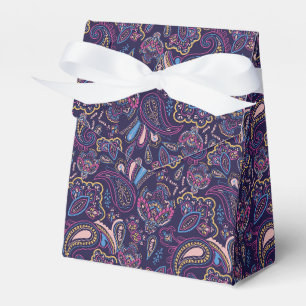 Caja Para Regalos Patrón floral de paisley étnico retro azul vintage