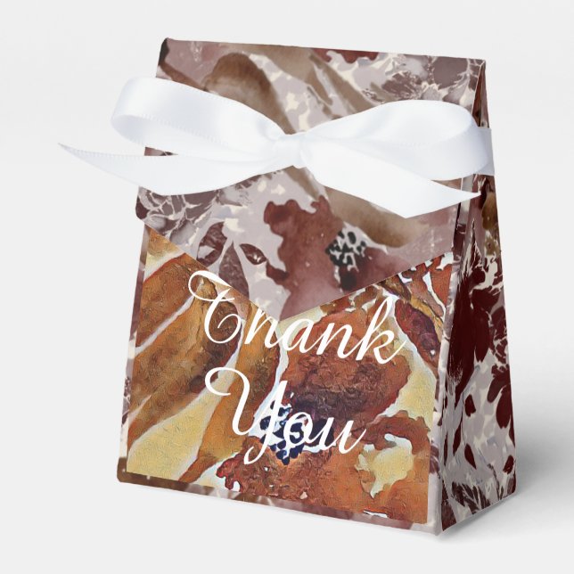 Caja Para Regalos Patrón Floral Marrón Dorado Gracias (Front Side)