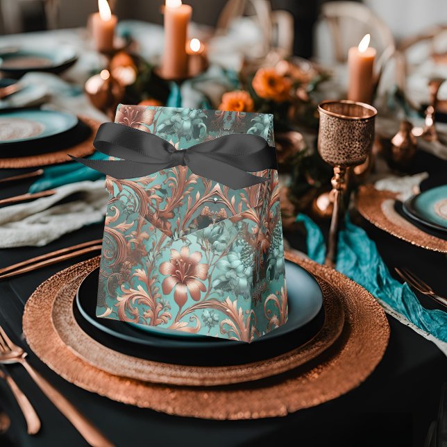 Caja Para Regalos Patrón floral turquesa de cobre (Subido por el creador)