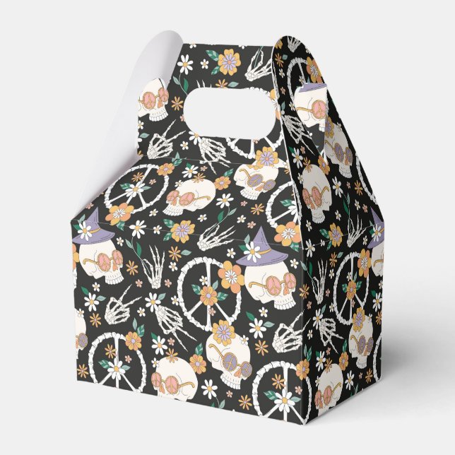 Caja Para Regalos Patrón Hippie Halloween Skulls and Floween (Front Side)
