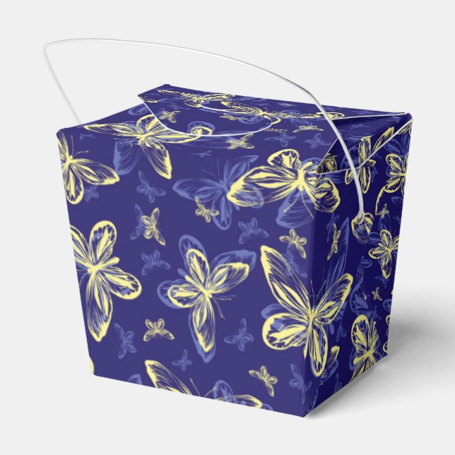 Caja Para Regalos Patrón ilustrado de mariposa azul y amarilla (Reverso)