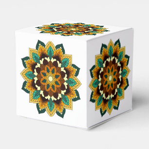 Caja Para Regalos Patrón Mandala 02 en amarillo y marrón