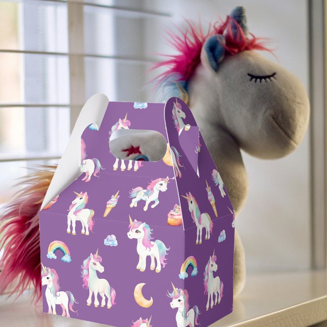 Caja Para Regalos Patrón morado de unicornio (Subido por el creador)