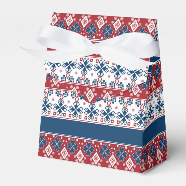 Caja Para Regalos Patrón noruego de rayas azules rojas (Front Side)