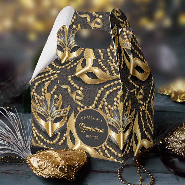Caja Para Regalos Patrón quinceanera de mascarada Black Gold ID1031 (Subido por el creador)