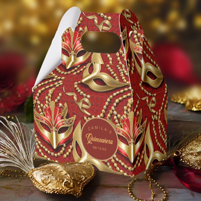 Caja Para Regalos Patrón quinceanera de mascarada Red Gold ID1031 (Subido por el creador)