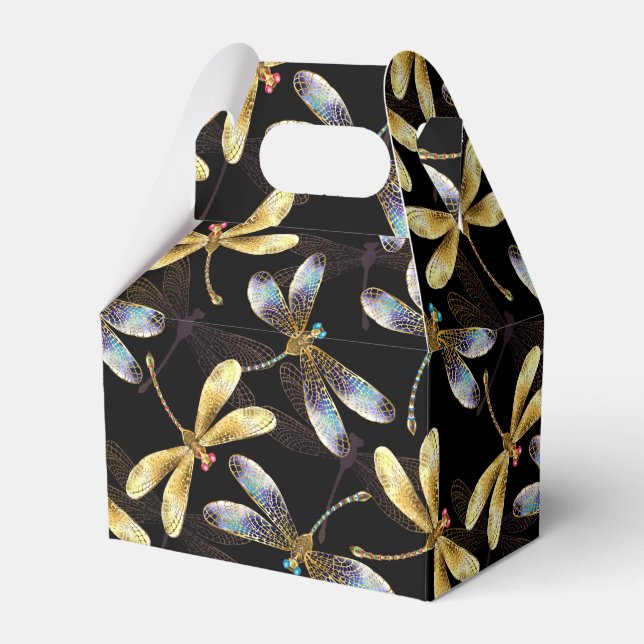 Caja Para Regalos Patrón sin foco con Dragonflies dorados (Front Side)